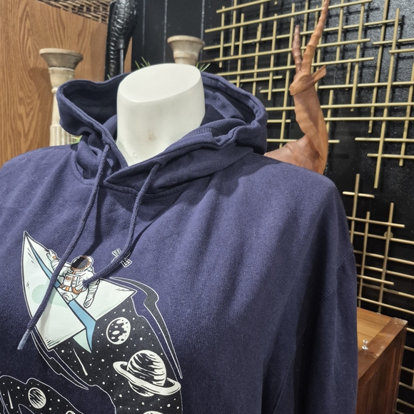 Vintage-Inspired Space Explorer Hoodie - Dark Navy Blue Unisex - Picture 3 of 8